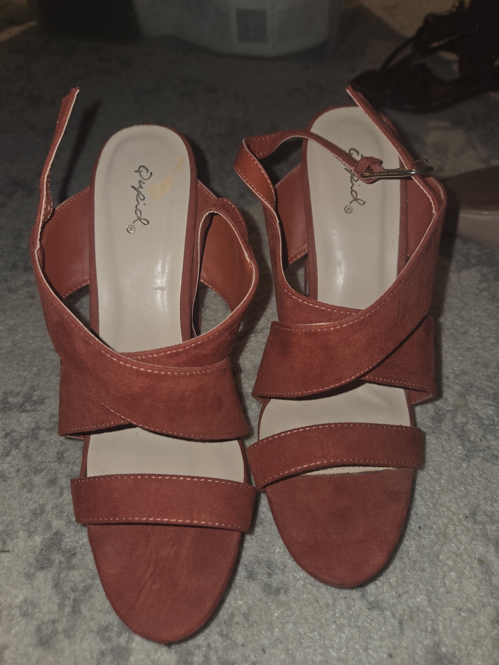 Qupid Rust Suede Strappy Block Heel Sandals